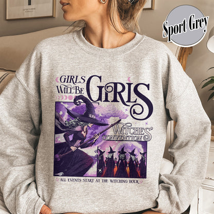 Halloween Sweatshirt, Girls Will Be Girls Witch Sweatshirt, Witchy Feminist Sweatshirt