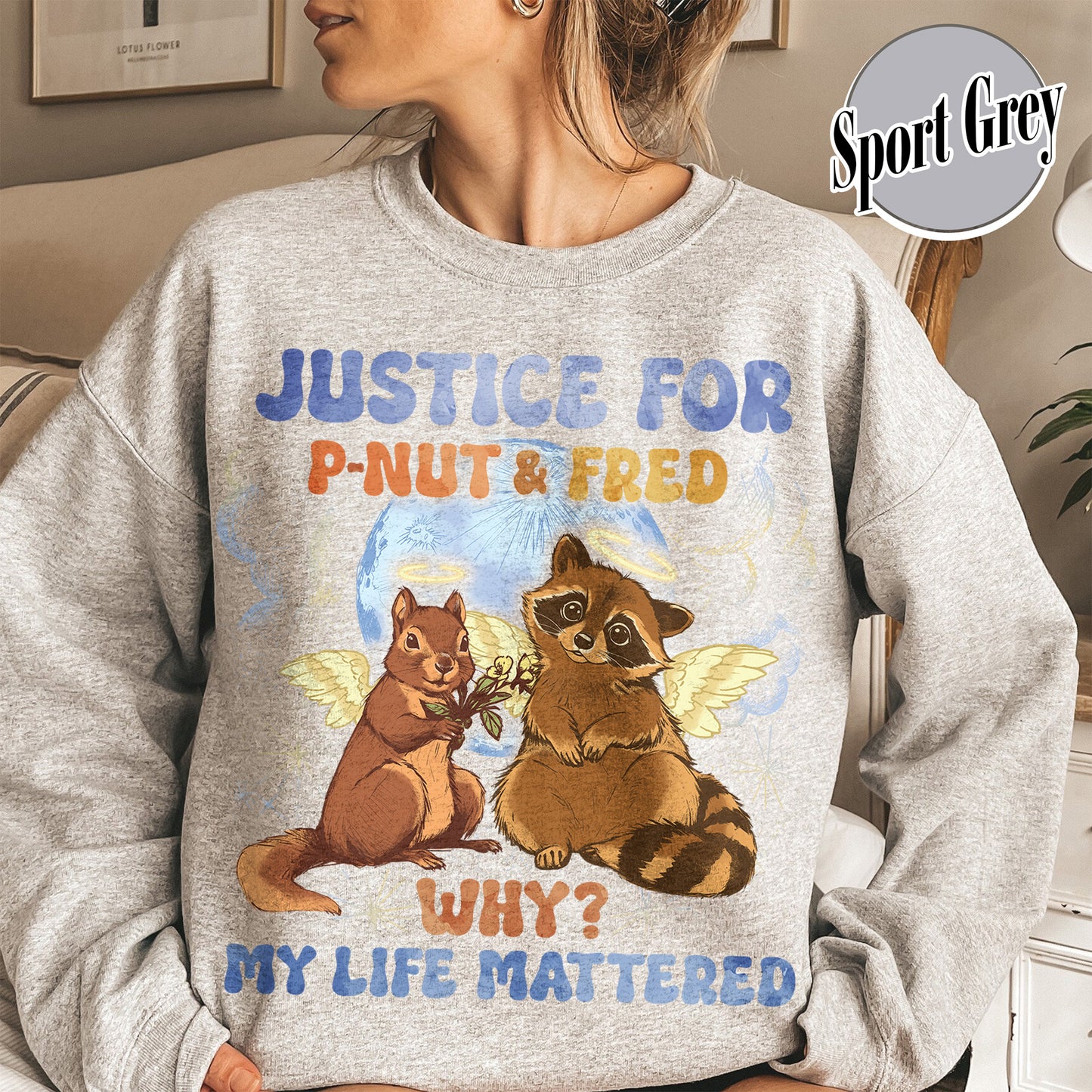 Justice for P'nut and Fred Sweatshirt, P’Nut The Squirrel, Raccoon With Moon Sweatshirt, Animal Rights Sweatshirt, P'nut and Raccoons Vintage Graphic Sweatshirt