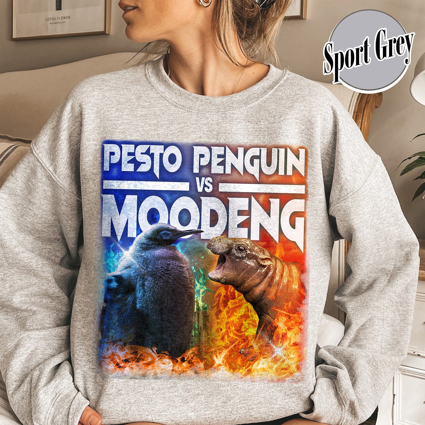 Pesto the Penguin Sweatshirt, Moo Deng Sweatshirt, Hippo Moo Deng Sweatshirt, Animal Lover Gift, the Penguin Viral Cute Sweatshirt, Funny Penguin, Zoo Baby Hippo