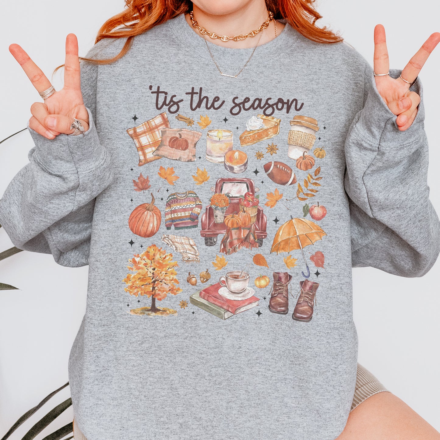 Tis the Season Tee, Pumpkin Season, Autumn Doodle Harvest, Women’s Cozy Sweatshirt
