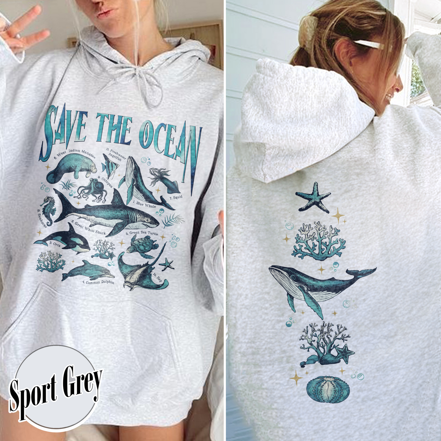 Save The Ocean Hoodie, Animal Hoodie, Retro Ocean Nature Hoodie, Dolphin Hoodie, Shark Lover Gift,Marine Biologist,Surfing Hoodie