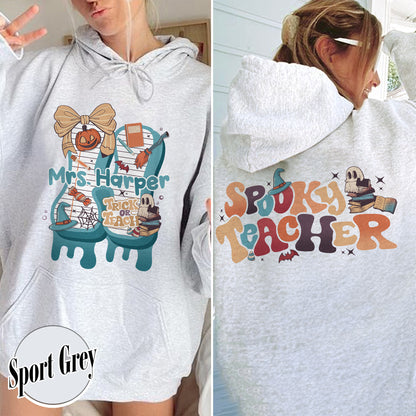 Back to School Hoodie, Personalized Halloween Teacher Hoodie, First Day of School Hoodie