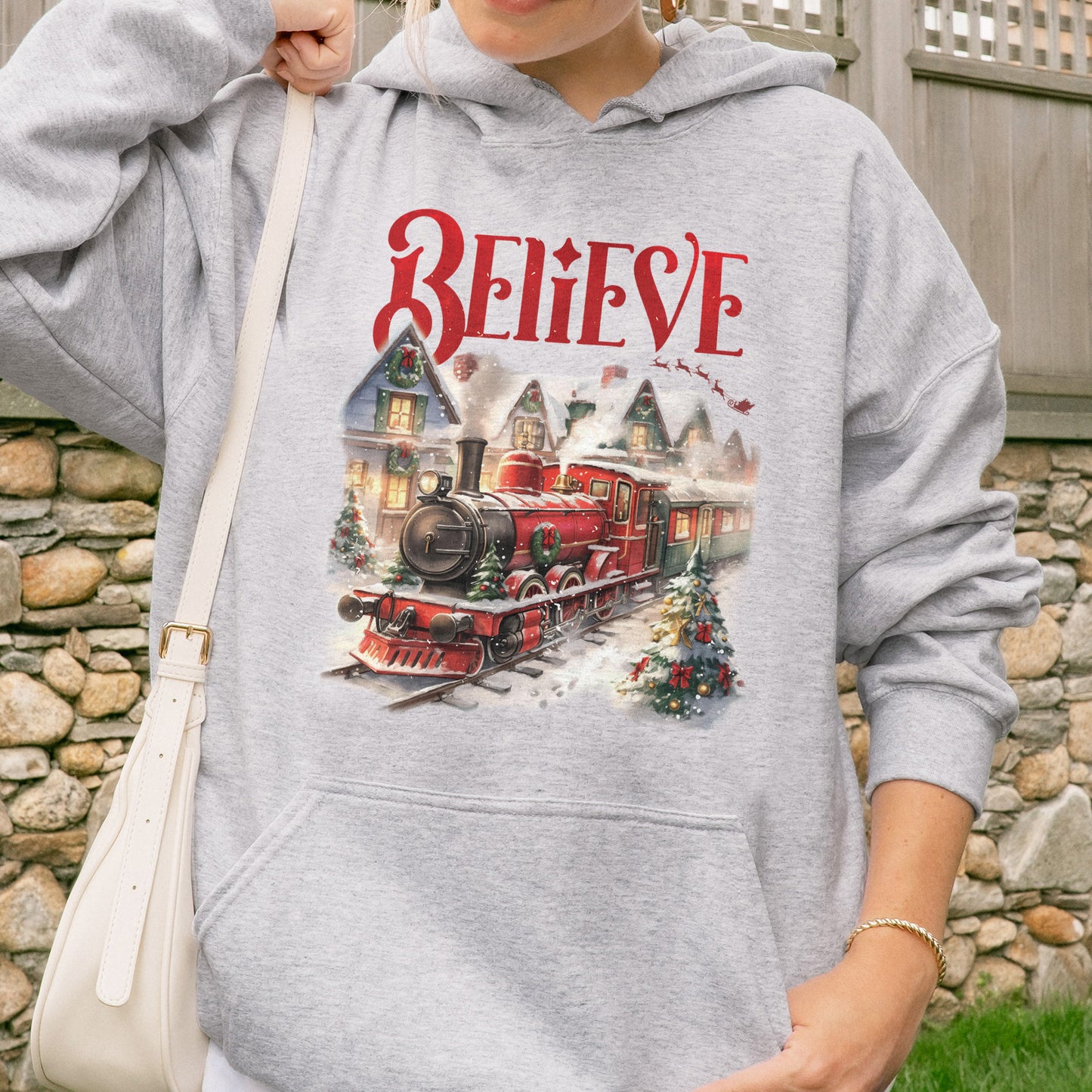 Believe Polar Express Christmas Train Hoodie | Holiday Santa Sleigh Hoodie