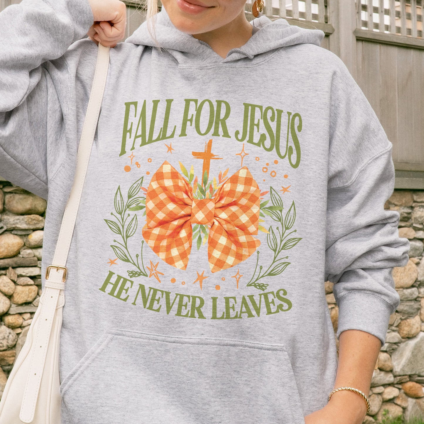 Fall For Jesus: Christian Faith, He Never Leaves Autumn Praise Hoodie