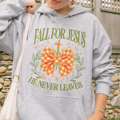 Fall For Jesus: Christian Faith, He Never Leaves Autumn Praise Hoodie