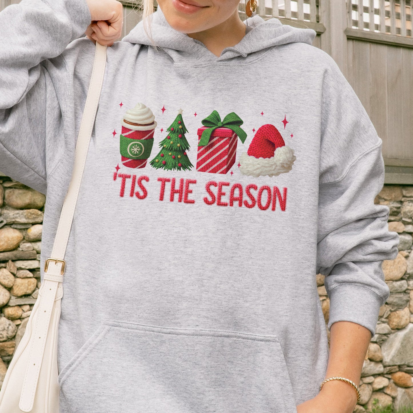 Tis The Season Shirt: Christmas Coffee, Holiday Gift, Santa Hat Tree, Festive Christmas Outfit Hoodie