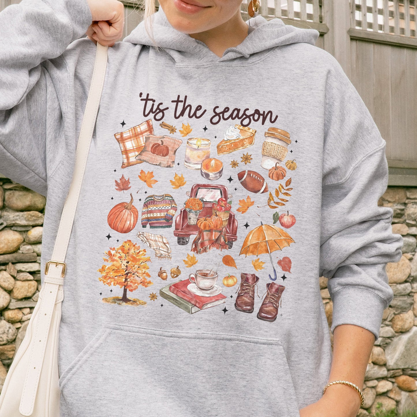 Tis the Season Tee, Pumpkin Season, Autumn Doodle Harvest, Women’s Cozy Hoodie