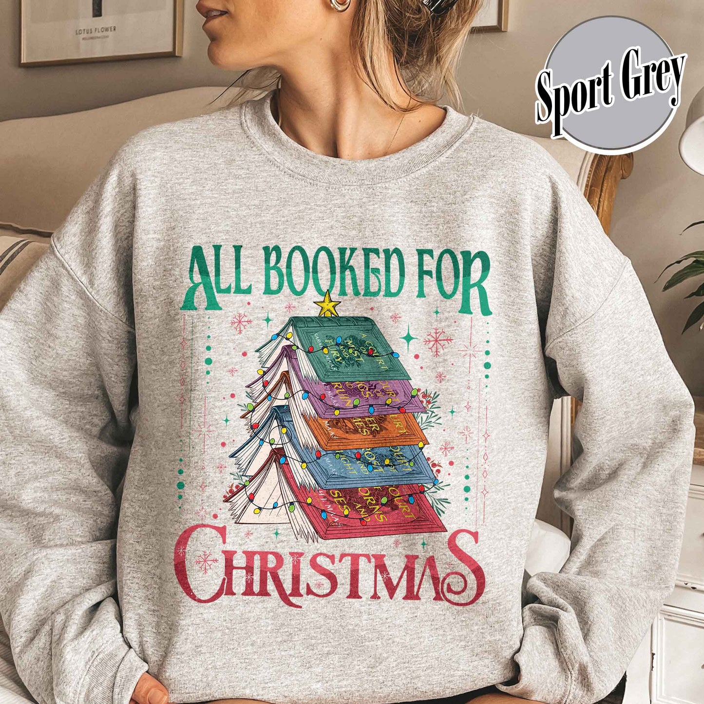 All Booked for Christmas Sweatshirt, ACOTAR, TOG, Dark Romance Sweatshirt, ACOTAR All Booked for Christmas Sweatshirt, Dragon Rider, Book Christmas Tree Sweatshirt