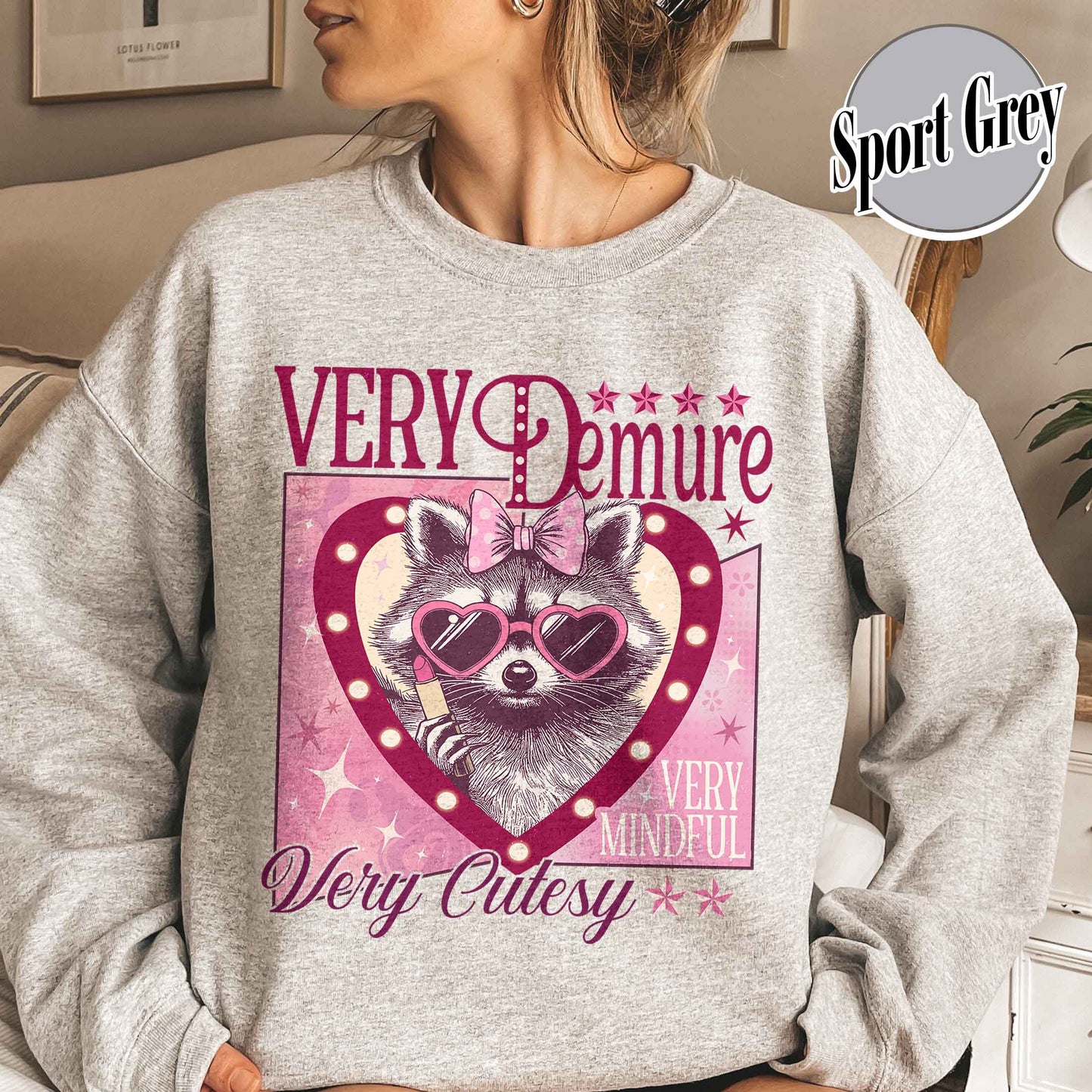 Funny Racoon Sweatshirt, Very Demure Very Mindful Sweatshirt, Demure Social Club Sweatshirt
