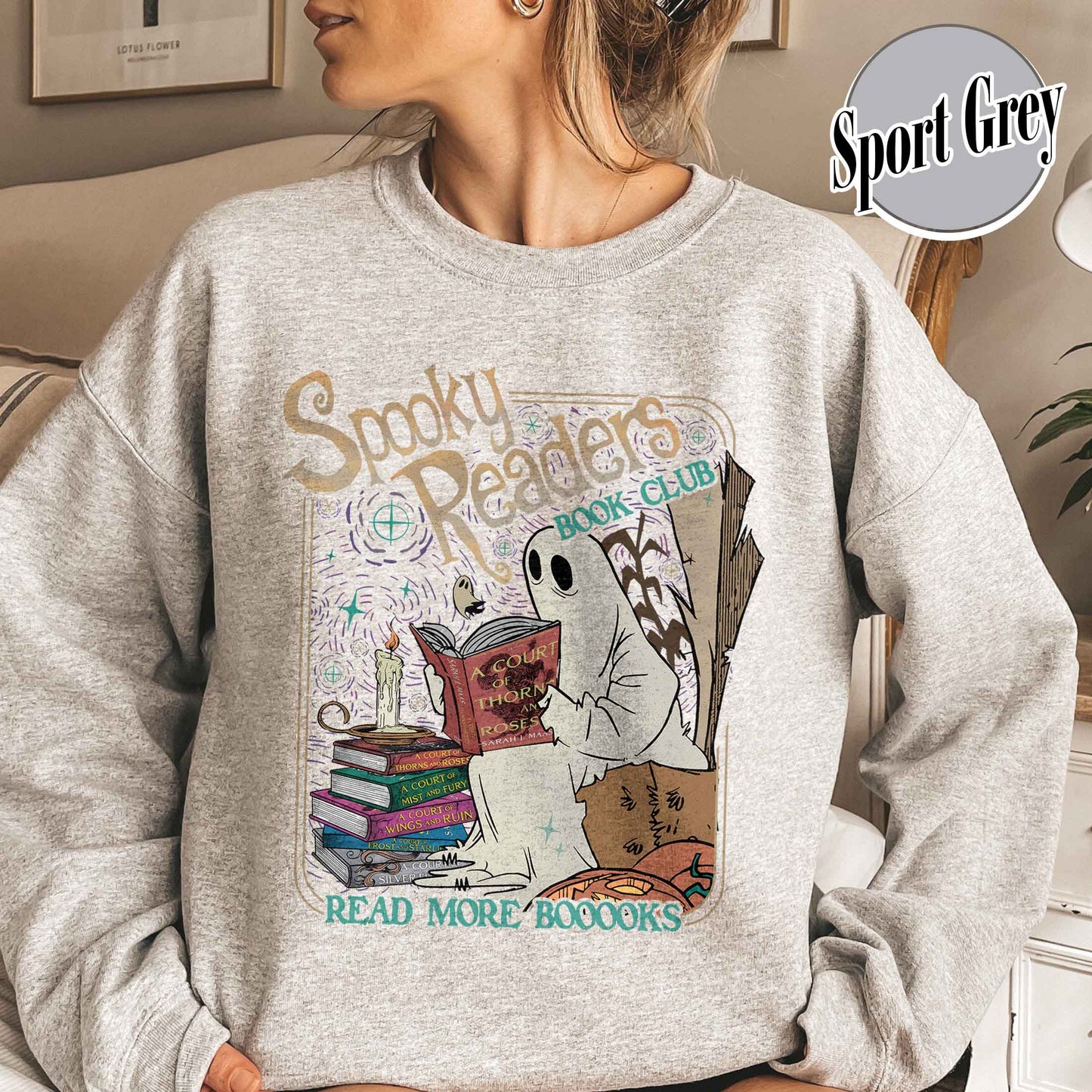 Bookish Sweatshirt, Acotar Ghost Sweatshirt, Book loverHalloween Sweatshirt, Spooky Ghost Skeleton Sweatshirt