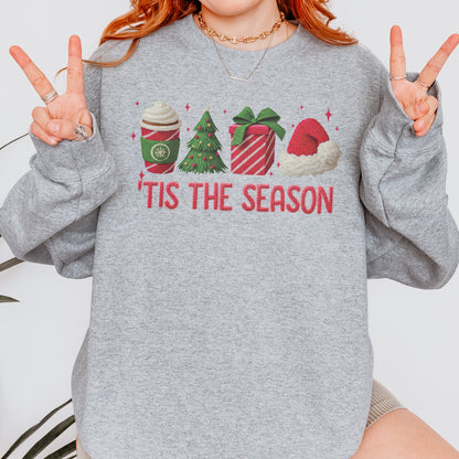 Tis The Season Shirt: Christmas Coffee, Holiday Gift, Santa Hat Tree, Festive Christmas Outfit Sweatshirt