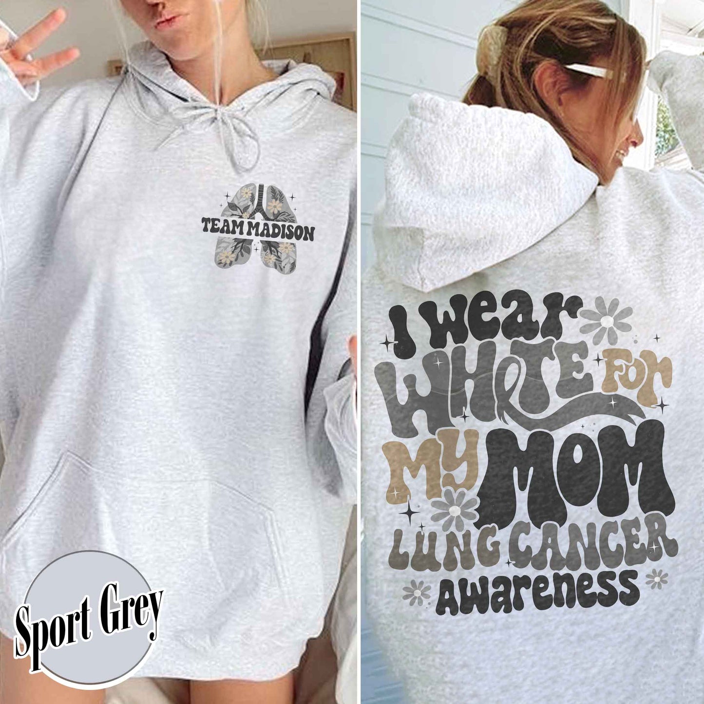 Cancer Awareness Hoodie, Lung Cancer Support Hoodie, White Ribbon Lung Cancer Fighter Hoodie