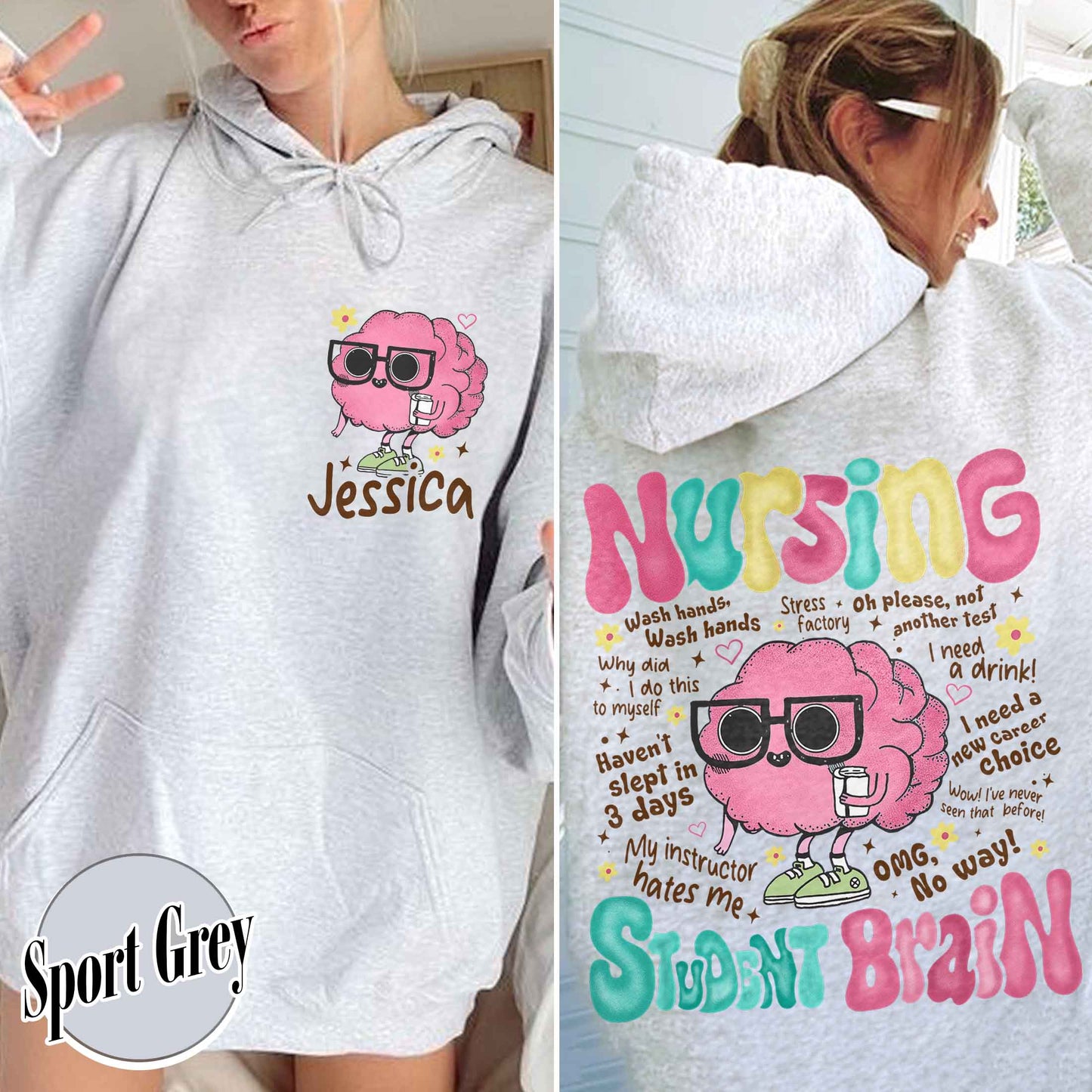 Nurse Hoodie, Nursing Student Brain Hoodie, for Work Rn Hoodie, Registered Nurse Hoodie