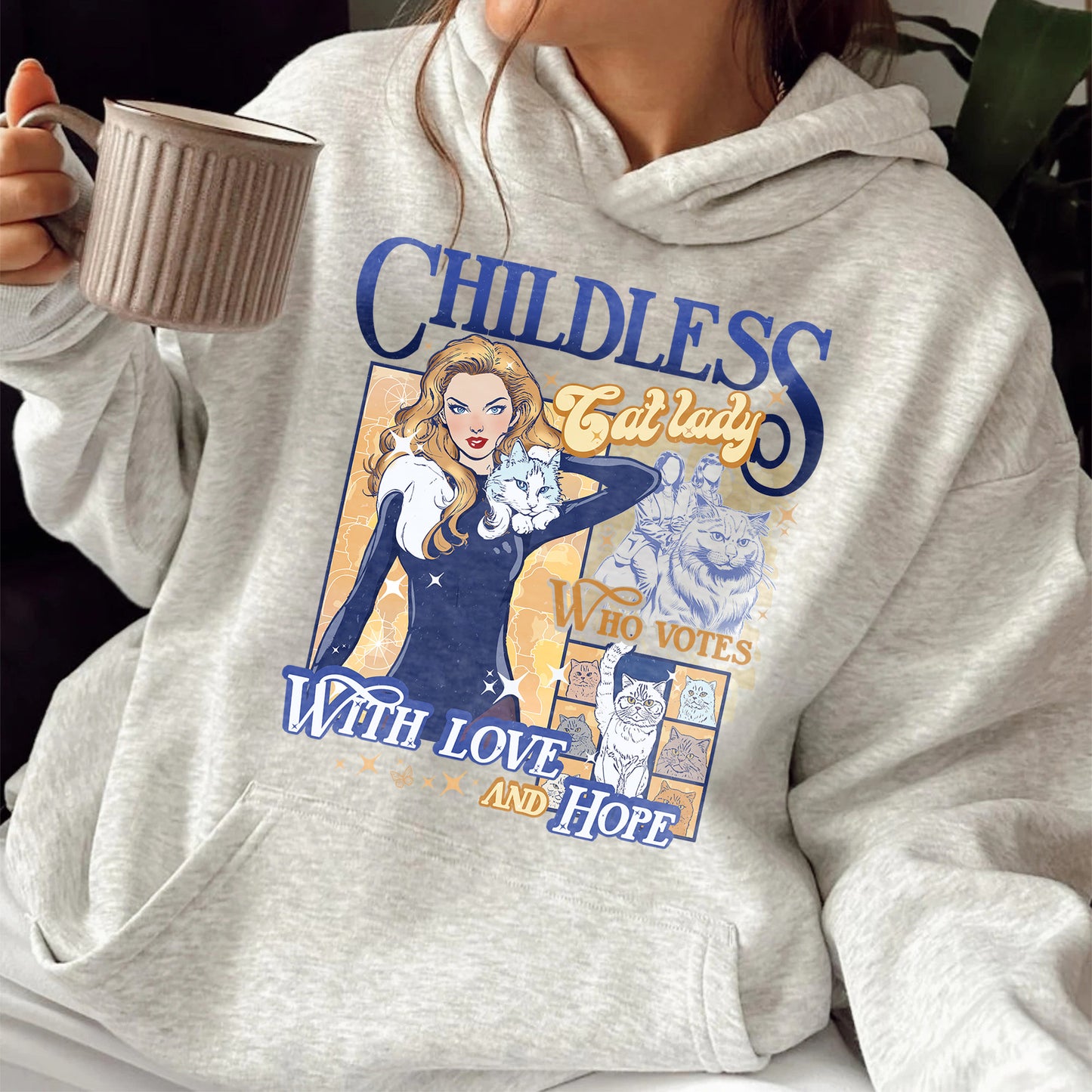 Election Hoodie, Childless Cat Lady Hoodie, Cat Lover Hoodie, I Vote Hoodie, Vote Blue Election Hoodie