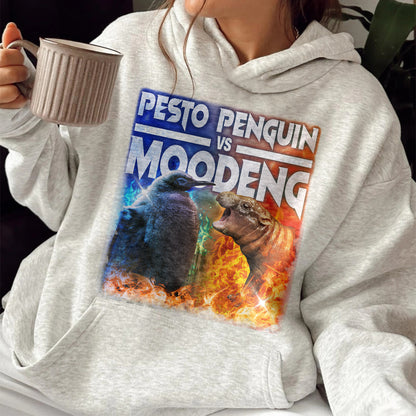 Pesto the Penguin Hoodie, Moo Deng Hoodie, Hippo Moo Deng Hoodie, Animal Lover Gift, the Penguin Viral Cute Hoodie, Funny Penguin, Zoo Baby Hippo