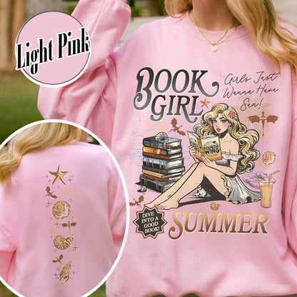 Summer Sweatshirt, Aesthetic Book Girl Summer Sweatshirt, Girls Just Wanna Have Sun Sweatshirt
