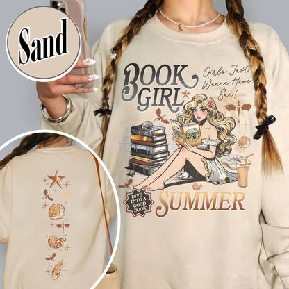 Summer Sweatshirt, Aesthetic Book Girl Summer Sweatshirt, Girls Just Wanna Have Sun Sweatshirt