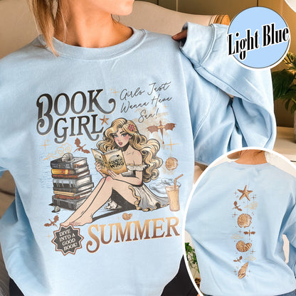 Summer Sweatshirt, Aesthetic Book Girl Summer Sweatshirt, Girls Just Wanna Have Sun Sweatshirt