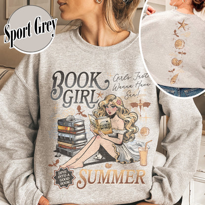 Summer Sweatshirt, Aesthetic Book Girl Summer Sweatshirt, Girls Just Wanna Have Sun Sweatshirt