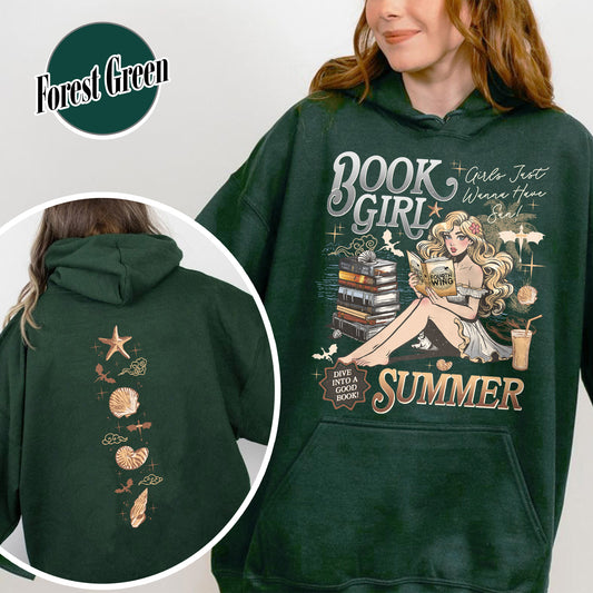 Summer Hoodie, Aesthetic Book Girl Summer Hoodie, Girls Just Wanna Have Sun Hoodie