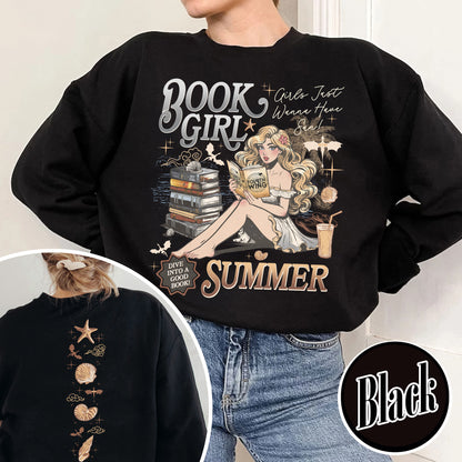 Summer Sweatshirt, Aesthetic Book Girl Summer Sweatshirt, Girls Just Wanna Have Sun Sweatshirt