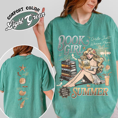 Summer Comfort Color Shirt, Aesthetic Book Girl Summer Shirt, Girls Just Wanna Have Sun Shirt