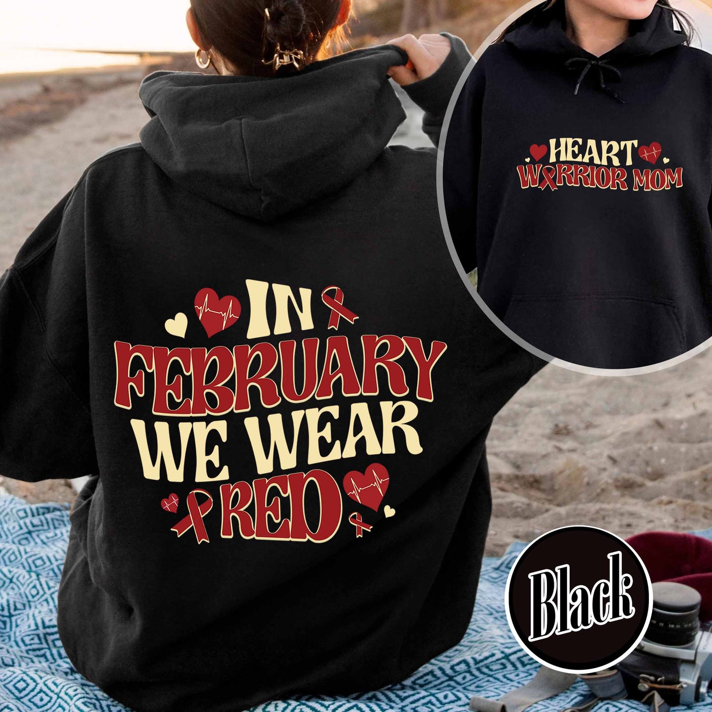 Support Team Hoodie,In February We Wear Red Hoodie, Family Support Hoodie,Heart Warrior Hoodie