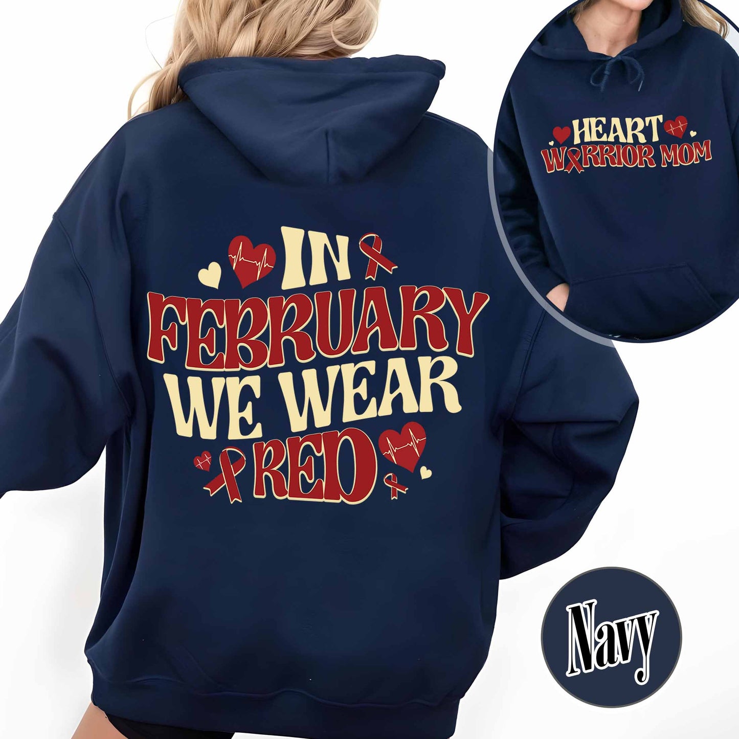 Support Team Hoodie,In February We Wear Red Hoodie, Family Support Hoodie,Heart Warrior Hoodie