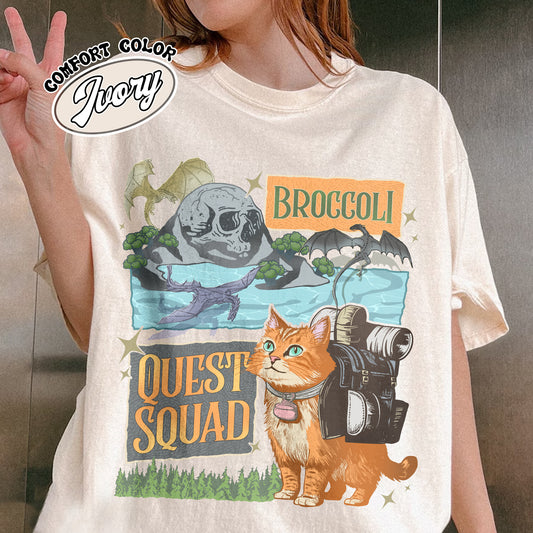 Bookish Comfort Color Shirt, Onyx Storm Quest Squad Broccoli Shirt, Brocolli Kitten Team