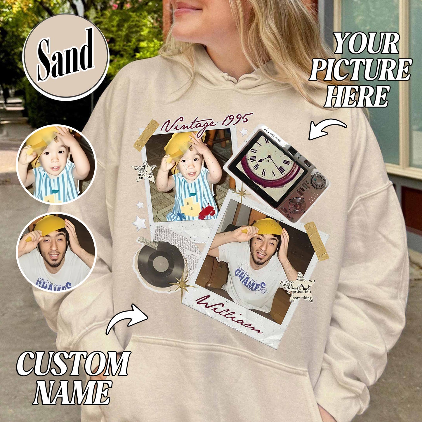 Birthday Party Hoodie, Custom Vintage Photo and Year Hoodie With Picture Personalized 30th 40th