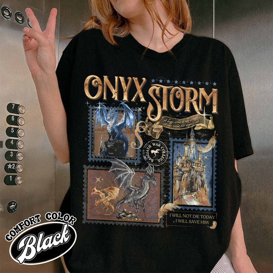 Bookish Comfort Color Shirt, Fantasy Book Club Stamp Shirt, Onyx Storm Dragon Rider Basgiath War College Shirt