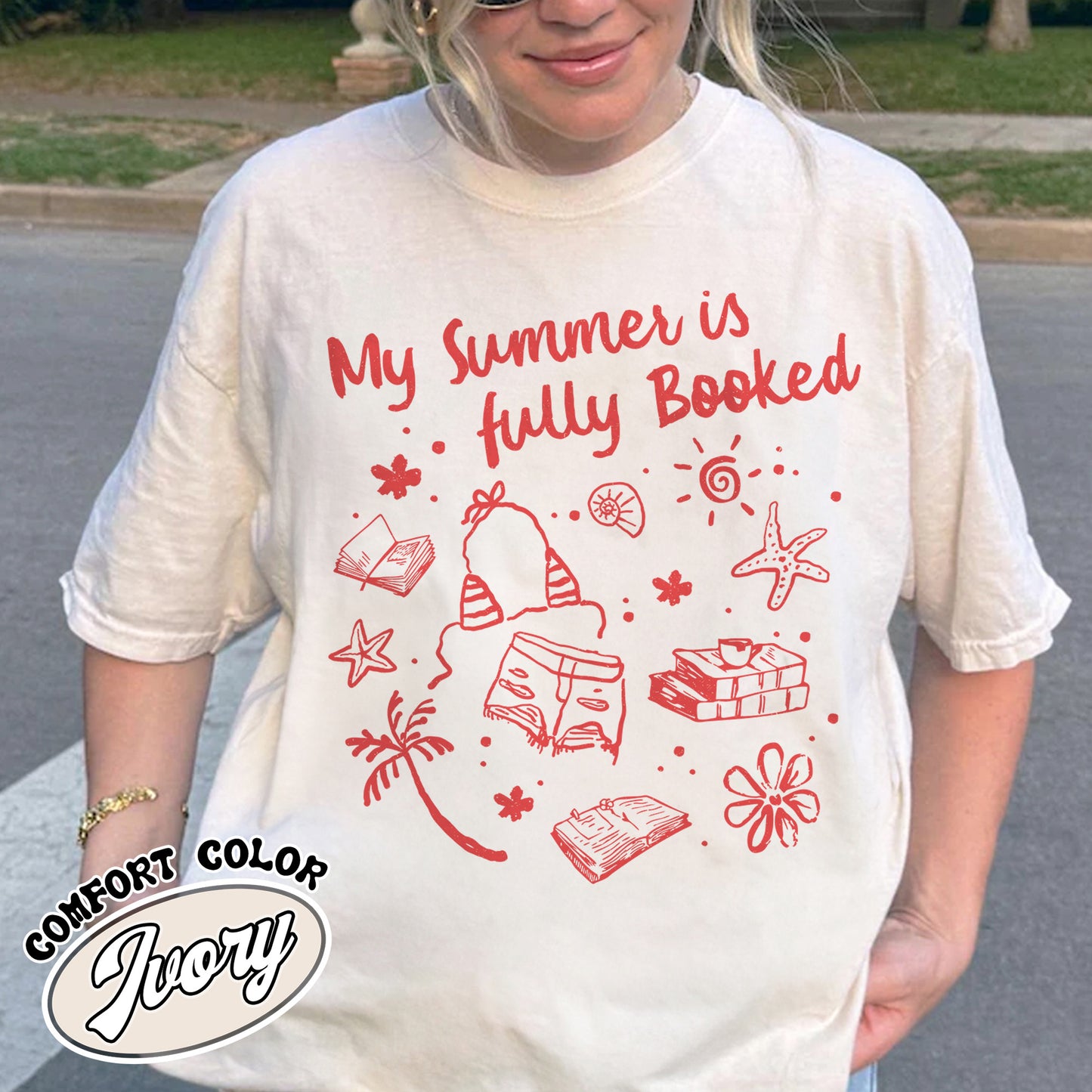 Booklover Comfort Color Shirt, My Summer Is Fully Booked Shirt, Book Girl Summer Shirt, Librarian Gift Girl
