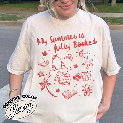 Booklover Comfort Color Shirt, My Summer Is Fully Booked Shirt, Book Girl Summer Shirt, Librarian Gift Girl