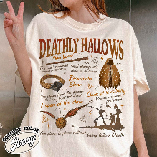 Deathly Hallows Wizard Comfort Color Shirt, Wizarding World Tshirt for Fan, Halloween Fall Season Tee, Gift for Book Lover