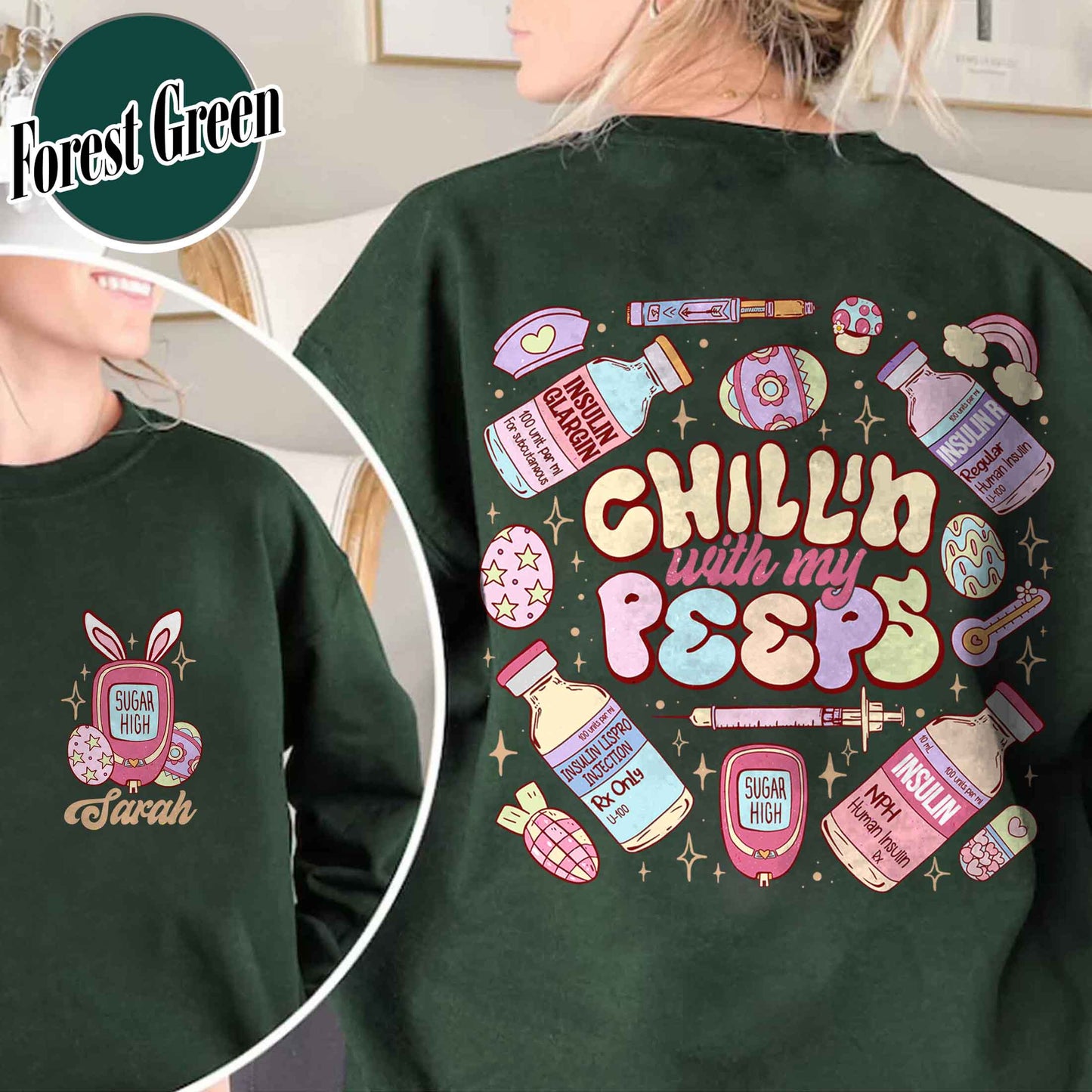 Diabetes Sweatshirt, Insulin Diabetes ICU Easter Nurse Sweatshirt, Chillin With My Peeps Easter Bunny Sweatshirt