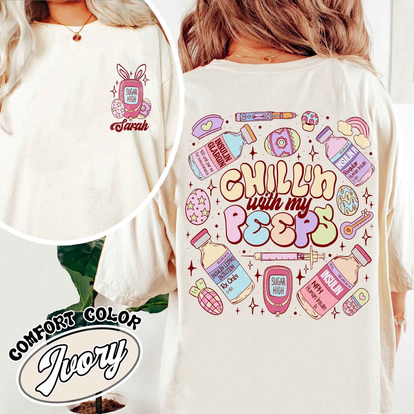 Diabetes Comfort Color Shirt, Insulin Diabetes ICU Easter Nurse Shirt, Chillin With My Peeps Easter Bunny Shirt