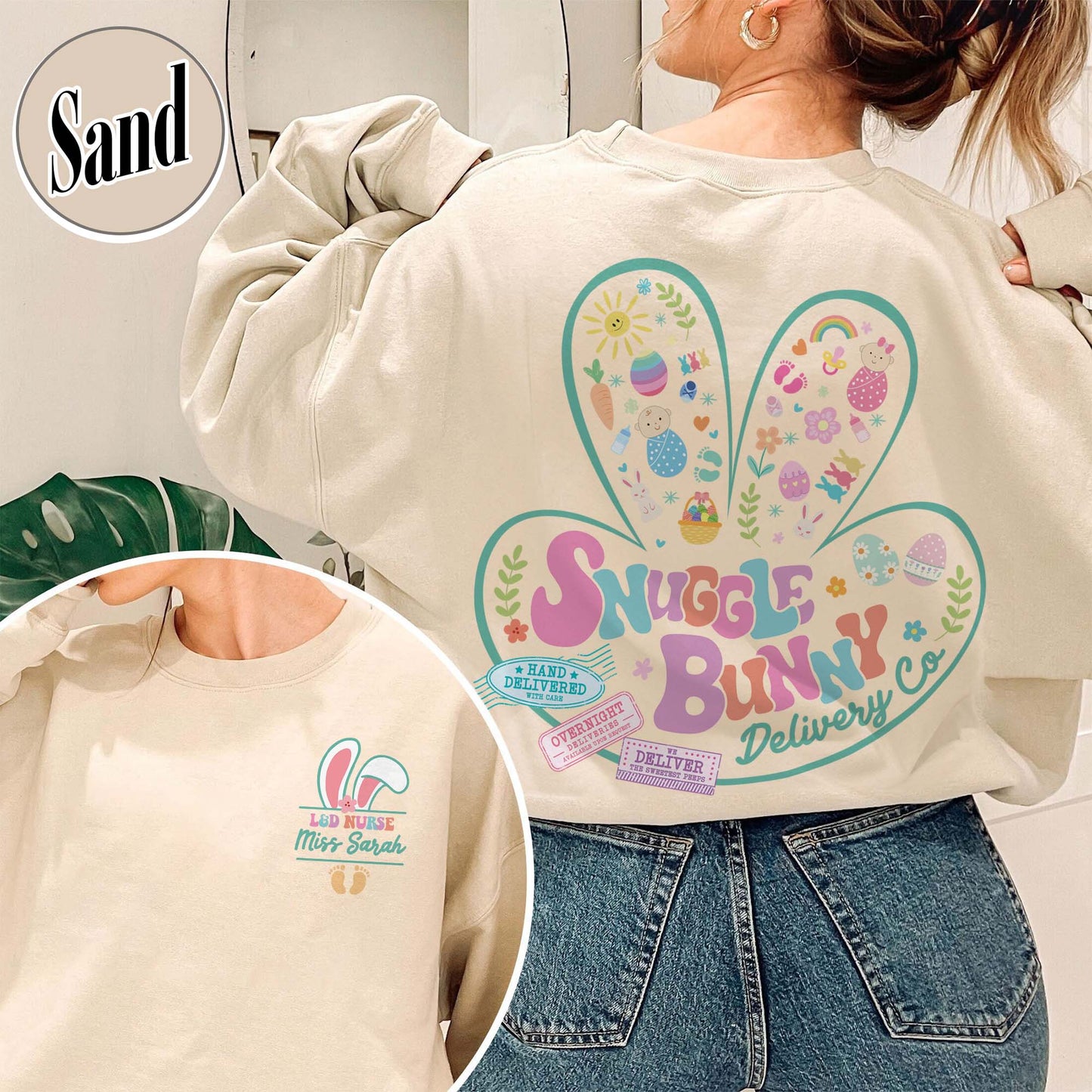 Easter Sweatshirt, Custom Snuggle Bunny Delivery Co Sweatshirt, Labor and Delivery Easter Sweatshirt