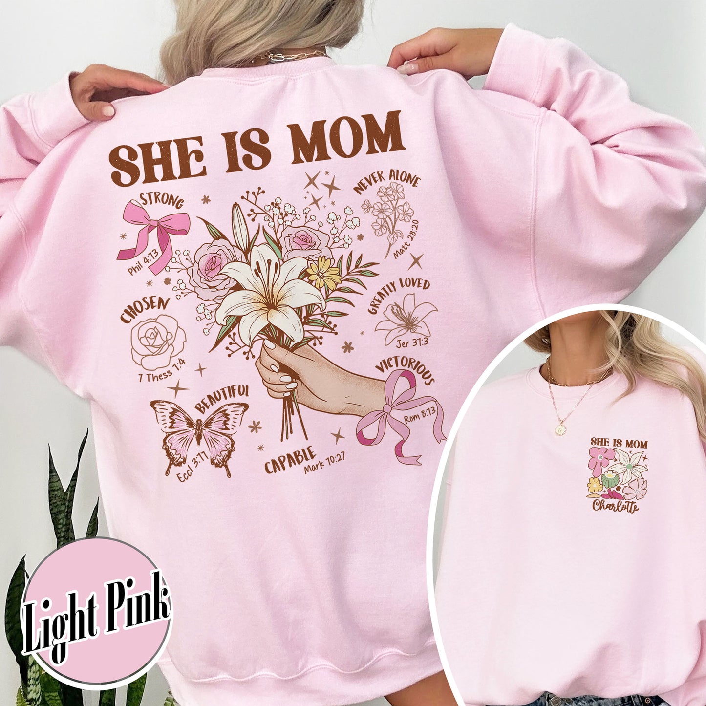 Floral Mother's Day Sweatshirt, She Is Mom Sweatshirt,Custom Coquette Praying Mama Sweatshirt