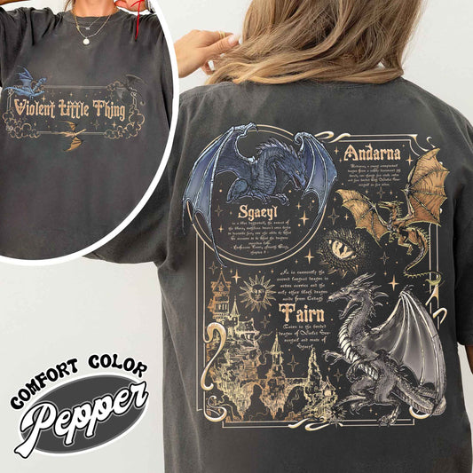 Fourth Wing Book Lover Comfort Color Shirt, Violent Little Thing Tairn & Andarna Dragon TShirt