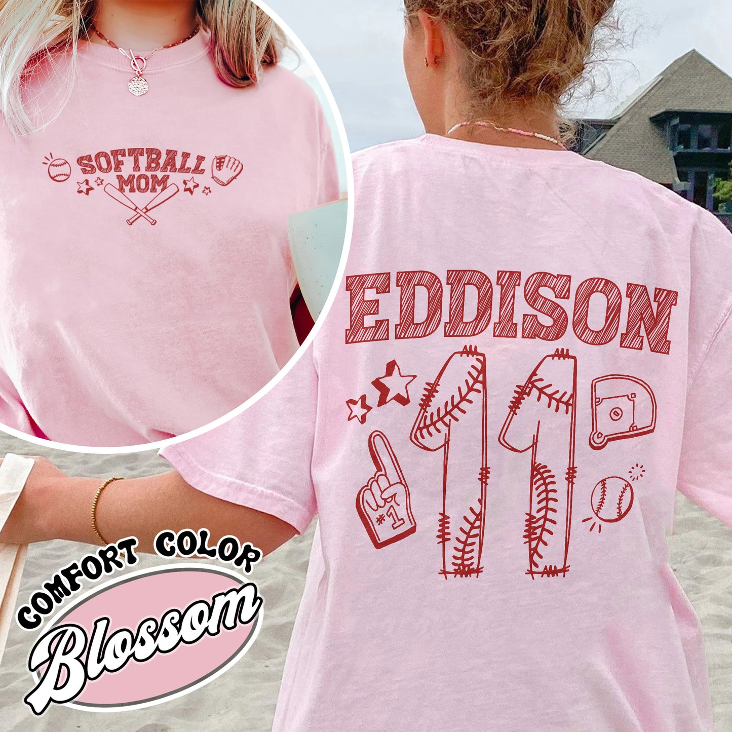 Mother’s Day Comfort Color Shirt, Softball Mama T Shirt, Custom Name and Number Softball Mom Shirt