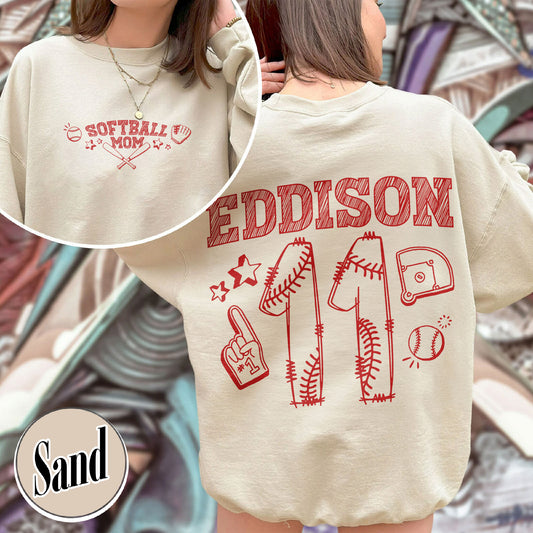 Mother’s Day Sweatshirt, Softball Mama Sweatshirt, Custom Name and Number Softball Mom Sweatshirt