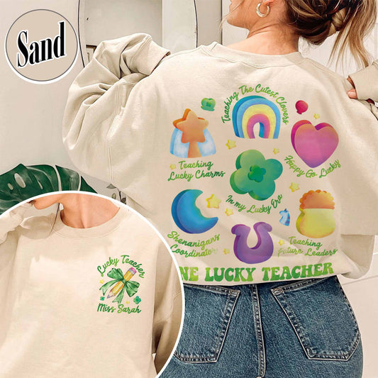 Saint Patrick’s Day Sweatshirt, Custom Teaching Lucky Charms Sweatshirt, One Lucky Teacher Sweatshirt