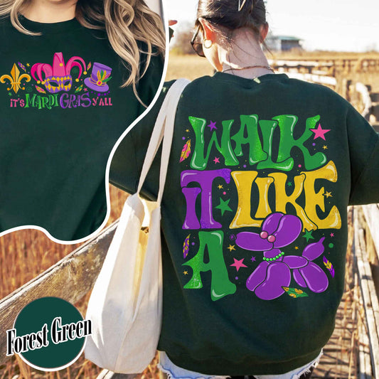 Trending Sweatshirt, Faux Glitter Mardi Gras Sweatshirt, It’s Mardi Gras Y’all, Walk It Like a Bead Dog Sweatshirt