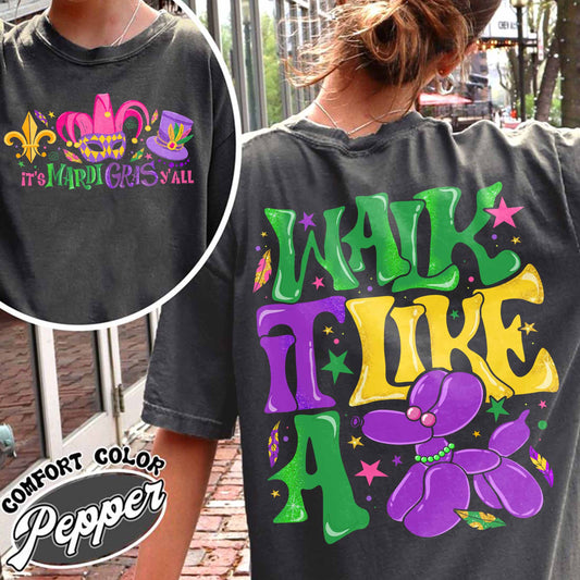 Trending Comfort Color Shirt, Faux Glitter Mardi Gras Shirt, It’s Mardi Gras Y’all, Walk It Like a Bead Dog Shirt