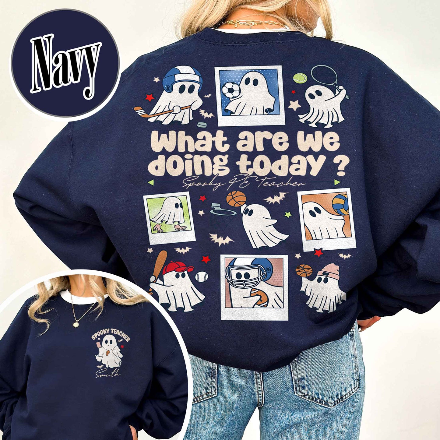 Halloween PE Teacher Sweatshirt, Pe Teacher Coach Ghost Sweatshirt, Spooky PE Teacher Sweatshirt