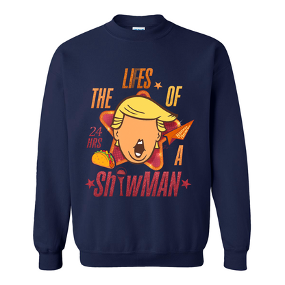 The Lies of a ShowMan Sweatshirt, Funny Political Satire Sweatshirt, Humor Parody Graphic Sweatshirt