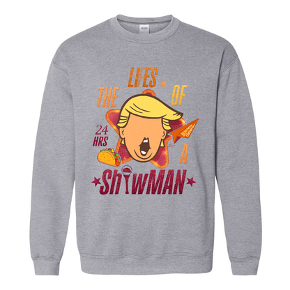 The Lies of a ShowMan Sweatshirt, Funny Political Satire Sweatshirt, Humor Parody Graphic Sweatshirt