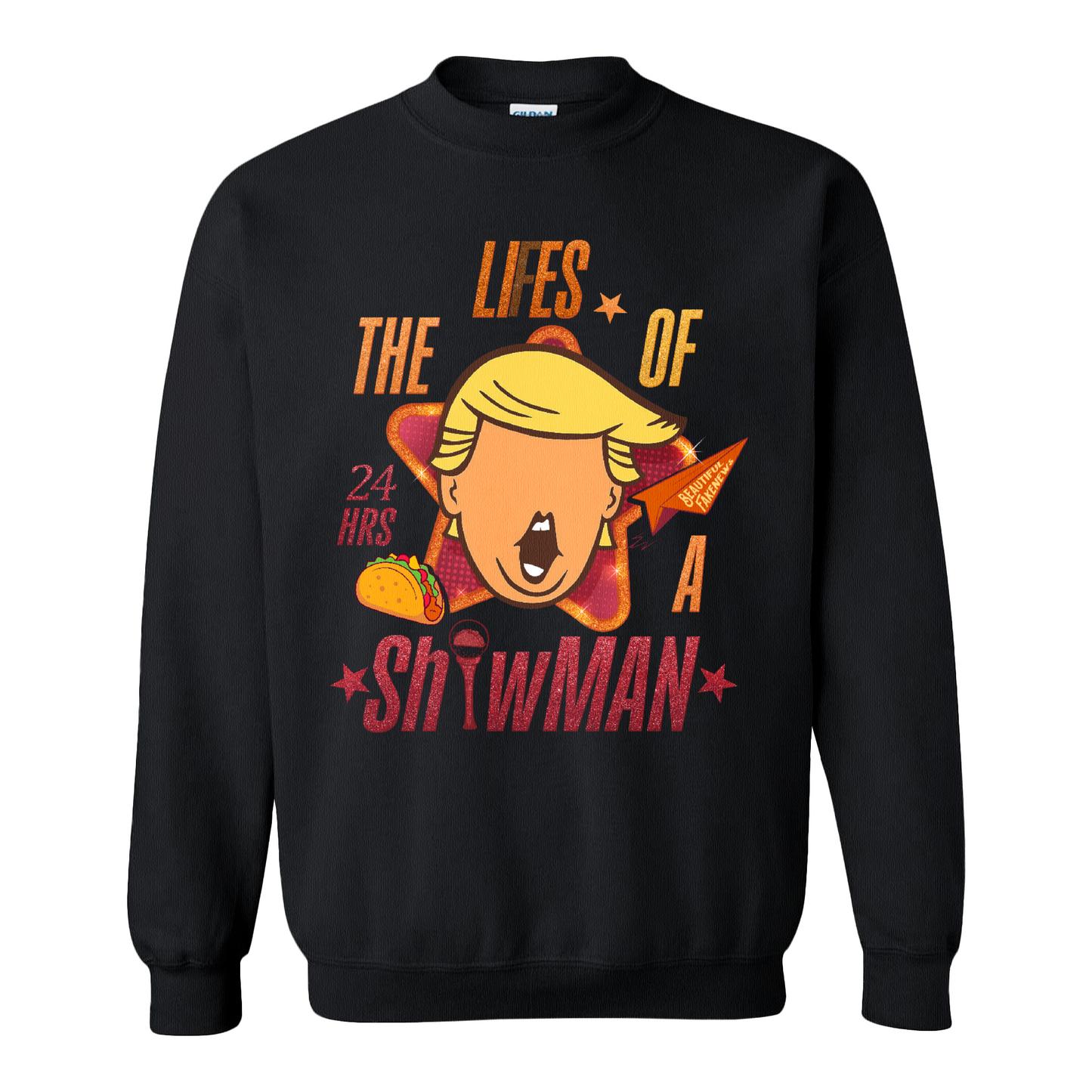 The Lies of a ShowMan Sweatshirt, Funny Political Satire Sweatshirt, Humor Parody Graphic Sweatshirt