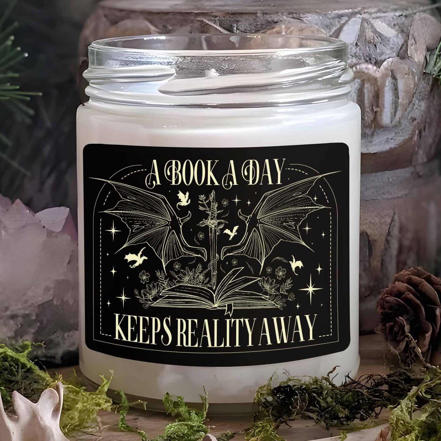 A Book a Day Keeps Reality Away Candle, Fantasy Book Candle, Gift for Reader, Book Lover, House of Dragon Candle, Book Club Candle, Dragon Candle