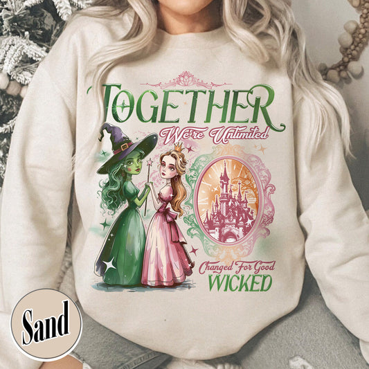 Wicked Change For Good Sweatshirt, Wicked Musical Movie Fan Xmas Gift, Wicked Glitter Sweatshirt, Witch Pink and Green Sweatshirt, Changed For Good wicked